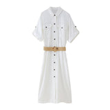 Lapel Dress Single-Breasted High-Waisted Thin Single-Breasted Dress-Outfit