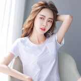 Summer New Loose Solid Color Simple Short Sleeve T-Shirt Popular Thin High Elastic Fashion Casual Short Sleeve