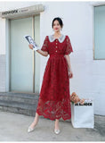 Fongt Dress Women's New Sweet Collar Collar Buckle Repair Medium Long Lace Temperament High-Sense Skirt