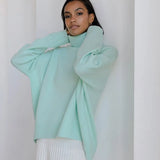 Women's Knitted Solid Turtleneck Sweater Oversize Long Sleeve Ladies Loose Pullover Tops 2022 Autumn Warm Female