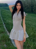 Short Sleeve Collar Ribbed MIni Dress-Outfit