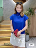 Fongt Summer New Shoulder Sleeve Short-Sleeved Knitted Women's Sleeveless Half-Necked Bottom Shirt Lightly Cooked Wind Ice Silk
