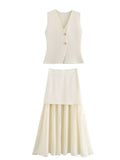 Fongt Women's ZA New Multi-Color Button Knitted Vest Vest Half-Skirt Set