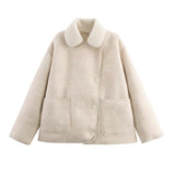 Fongt Fall Fashion Collar Three-Color Fur Integrated Long-Sleeved Jacket Women's B88788