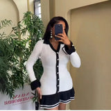 Fongt Small Fragrant Style Elegant Body V Collar Long-Sleeved Lotus Side Knitted Dress