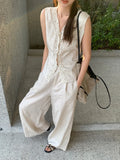 Fongt Xixi 2025 Spring New Temperament Linen Vest + High-Waist A Word Half-Body Trousers Two-Piece Suit Female 89289