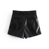 Spring Style Pleated Leather Solid Color Fashion Trendy Shorts 7385290-Outfit