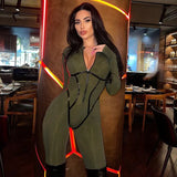 Fongt Babes Fashion Sports Leather Woven Strip Split Line Long Sleeve Zipper Tight Hip