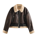 New Belt Trimmed With Fur Integrated Short Jacket Jacket-Outfit