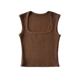 Trend Women's Knitted Jacket Generous Collar Solid Color Slim Short Style Small Vest High Waist Navel Sleeveless Blouse-Outfit