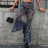 2024 Summer New Printed High-Waisted Mesh Micro-Permeable Casual Women's Horn