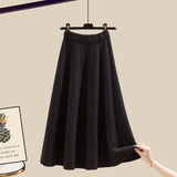 Women Autumn Winter Warm Knitted Two Pieces Sets Korean Long Sleeve Pullover Sweater Top And High Waist Knitting Skirts