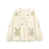 Fongt Explosion Women's Summer New V-Neck Fashion Embroidery Blouse