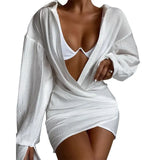 Long Sleeve V-Neck Turn Down Collor New