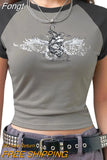 Women Goth Clothes y2k Crop Tops Summer 2023 T shirts Grunge 2000s Trashy Aesthetic Short Sleeve Tees Young Girls