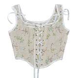 Fongt French Small Broken Flower Strap Fish Bone Corset Short Vest Bustier Crop Early Spring New
