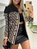 Fongt Spring And Autumn New Black Coat Long Sleeve Button Color Printing Clip Commuter Temperament Advanced Sensing Suit Woman
