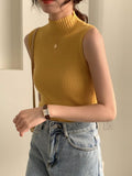High Collar Sexy Tank Tops Women Sleeveless Knitted Vest Female Elasticity Solid Slim Pullover 2024 Summer Solid Bottoming-Outfit