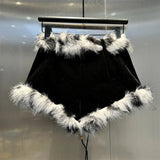 Low Waist Lace-up Fur Trim Shorts-Outfit