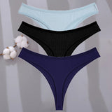 Sexy G-string Women's Cotton Panties Low-Waist Thongs Striped Solid Female Underpants Girl Comfortable Briefs