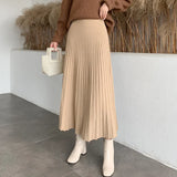 Large Version Autumn And Winter Knitted Skirt Korean Version 100-Pleated Sweater Skirt With High Waist And Large A-Bag Buttocks-Outfit