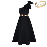 Fongt Large-Size Women's Summer New Fashion Slanted Shoulder Bow Banquet Dress African Dress
