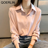 4XL OL Style Chiffon Blouse Women Plus Size Long Sleeve Elegant Tops Shirt Solid Long Sleeve Korean Loose Blouses
