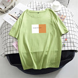 Women Short Sleeve T Shirt Summer Letter Printed Basic Tshirt Korean Cotton Tees for Female Plus Size Loose Soft
