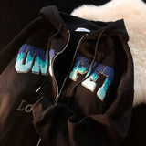 Letter Embroidery Hoodies High Street Retro Flame