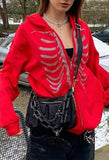 Rhinestone Skull Zipper Hoodie-Outfit