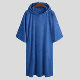 Bathrobes Homewear Hooded Half Sleeve Leisure Towel Robes Comfortable Solid Mens Nightgown Bathrobes Poncho INCERUN S-5XL