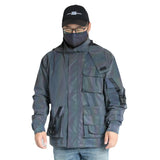 2024 Three-Dimensional Multi-Pocket Function Wind Dazzling Color Reflective Coat Male Tooling Casual Jacket Hooded Blazer-Outfit