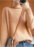 Autumn And Winter Lazy Wind Thickened High-Necked Sweaters Women's Long-Sleeved Solid Color Pile Collar Knitted Bottomed Sweaters-Outfit
