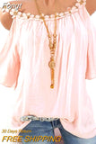 Off Shoulder Summer Blouse with Lace Flower Women 2023 Short Sleeve O-neck Shirt Sexy Lady Solid Top Loose Clothes