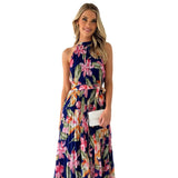 Fongt Spring/Summer Hanging Neckless Printed Vacation Dress