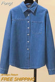 New Vintage Denim Shirt Jacket Women Loose Blouses Spring Autumn Blue Jean Outerwear Female Long-sleeve Casual Shirts