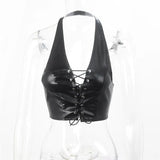 Fongt Ins Wind 2023 Summer Pop Neck Sexy Back Strap Short Lady PU Small Vest-Outfit