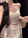 Fongt White Sling With Breast-Wear Vest Body Bm Half-Dress Skirt Set With Short Top Bottom Shirt Summer