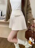 Bow Solid High Waist Pleated A-line Skirt-Outfit