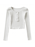 Button Up Long Sleeve Crop Top-Outfit