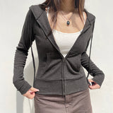 Solid Color Rib Hooded Hoodie 2024 Autumn New Zipper Pocket Splicing Jacket-Outfit
