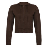 Fongt Hooded Zipper Cardigan Pocket Design Solid Color Sweater Coat Slim Short Style Top-Outfit