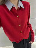 Fongt And Autumn 2025 Korean Version Of Temperament Age-Old Women's Design Sense Fashion Texture Splicing Fake Two Knitted Open Shirt