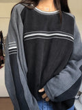Patchwork Striped Crew Sweatshirt-Outfit