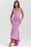 Purple Lace Floral Frill Corset Maxi Dress-Outfit
