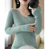 Fongt New Spring And Autumn V-Neck Vertical Knit Short Sleeve Women's Collar Slim Solid Color Wool Undershirt Jacket-Outfit