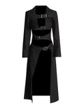 Fashion Personality Trench Coat Women 2025 Spring New Trend Hollow Bare Waist Metal Buckle Design Long