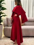 Fongt Temperament Dress Women 2025 Spring New Solid Color Collar Design Shawl Long Sleeve