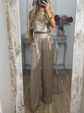 Fongt Women's Vest Trousers High-Waisted Casual Suit Two Sets Of Gold Women 3032