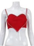 Red Heart Cut Out Rhinestone Strap Crop Top-Outfit